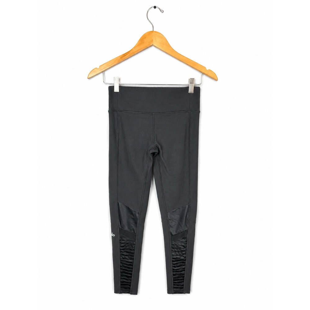 Alo Yoga High Waist Moto Leggings Gray Ribbed Panel Athletic Yoga Pants Size S - Picture 3 of 9